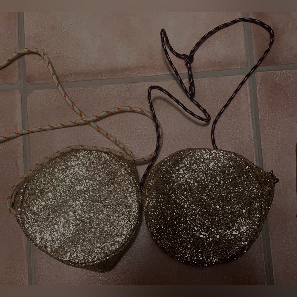 Crewcuts (2) Girls Small Purse Glitter Gold Smiley Faces, Floral - Picture 4 of 7